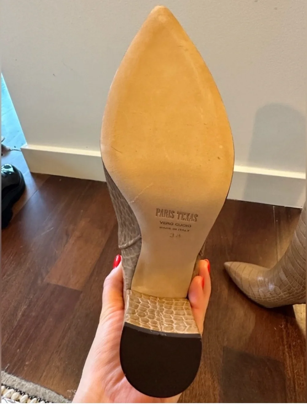 Paris Texas Tan Croc-Embossed Over-the-Knee Boots, NWOT size 38